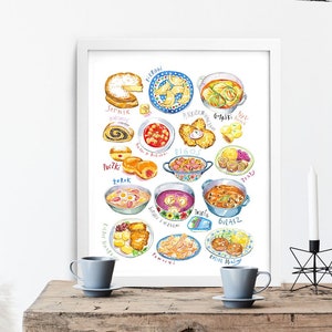 Polish food printable poster, Watercolor digital print, Poland cuisine guide, European kitchen decor, Polish restaurant menu, 24X30 wall art