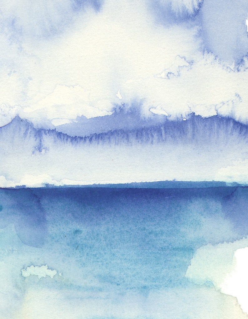 Seascape Watercolor Clip Art, Printable Seascape Paintings, 3 Seascapes, Beach Illustration, Sea ...