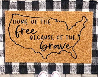 Home Of The Free Because Of The Brave Doormat | Patriotic Doormat | 4th of July Doormat | 4th of July Decor | Memorial Day Decor | USA