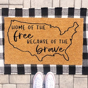 Home Of The Free Because Of The Brave Doormat Patriotic Doormat 4th of July Doormat 4th of July Decor Memorial Day Decor USA image 1