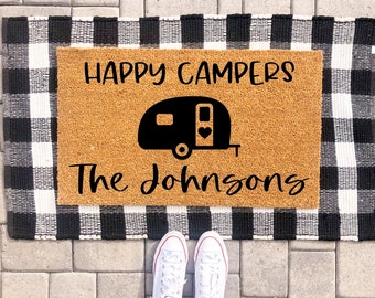 Happy Camper Doormat | Camping Doormat | Summer Doormat | Summer Decor | Camper | Camping | Welcome Mat | Personalized Doormat | Custom