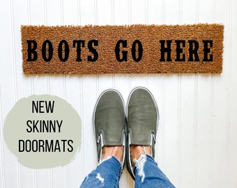 Boots Go Here Doormat | Skinny Doormat | Cowboy Boots | Small Welcome Mat | Welcome Doormat | Please Remove Your Boots | Howdy | Mini Rug