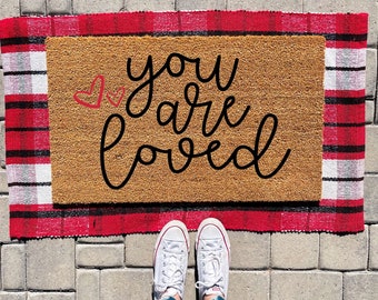 You are Loved Valentine's Day Doormat | Valentine's Decor | Valentine Doormat | Cute Doormat | Heart Doormat | Welcome Mat | Spring Doormat