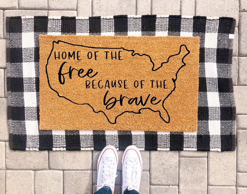 Home Of The Free Because Of The Brave Doormat Patriotic Doormat 4th of July Doormat 4th of July Decor Memorial Day Decor USA image 1