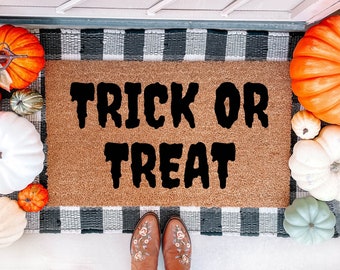 Trick or Treat Doormat | Halloween Doormat | Fall Welcome Mat | Funny Doormat | Halloween Decor |  Fall Decor | Fall Mat | Welcome Doormat