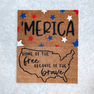 Home Of The Free Because Of The Brave Doormat Patriotic Doormat 4th of July Doormat 4th of July Decor Memorial Day Decor USA image 3