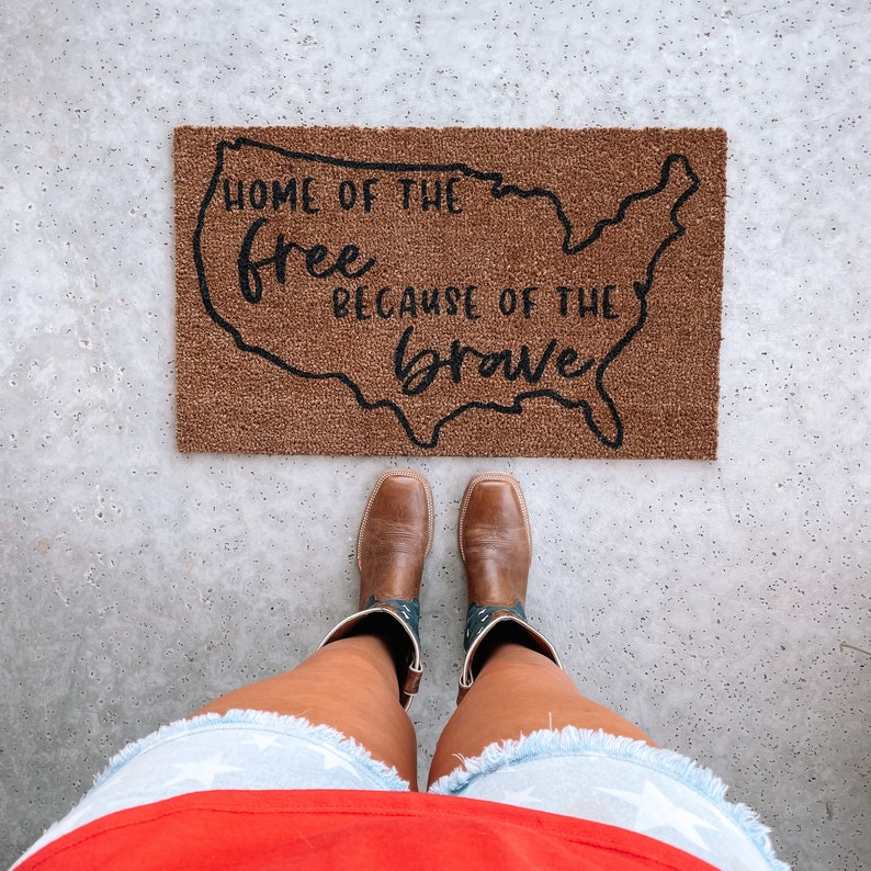 Home Of The Free Because Of The Brave Doormat Patriotic Doormat 4th of July Doormat 4th of July Decor Memorial Day Decor USA image 2