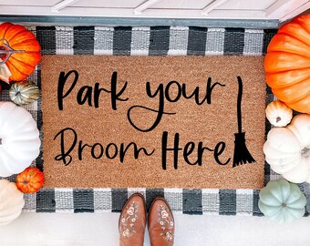 Park Your Broom Here Doormat | Halloween Doormat | Halloween Decor | Fall Doormat | Fall Decor | Funny Doormat | Halloween Mat | Welcome Mat