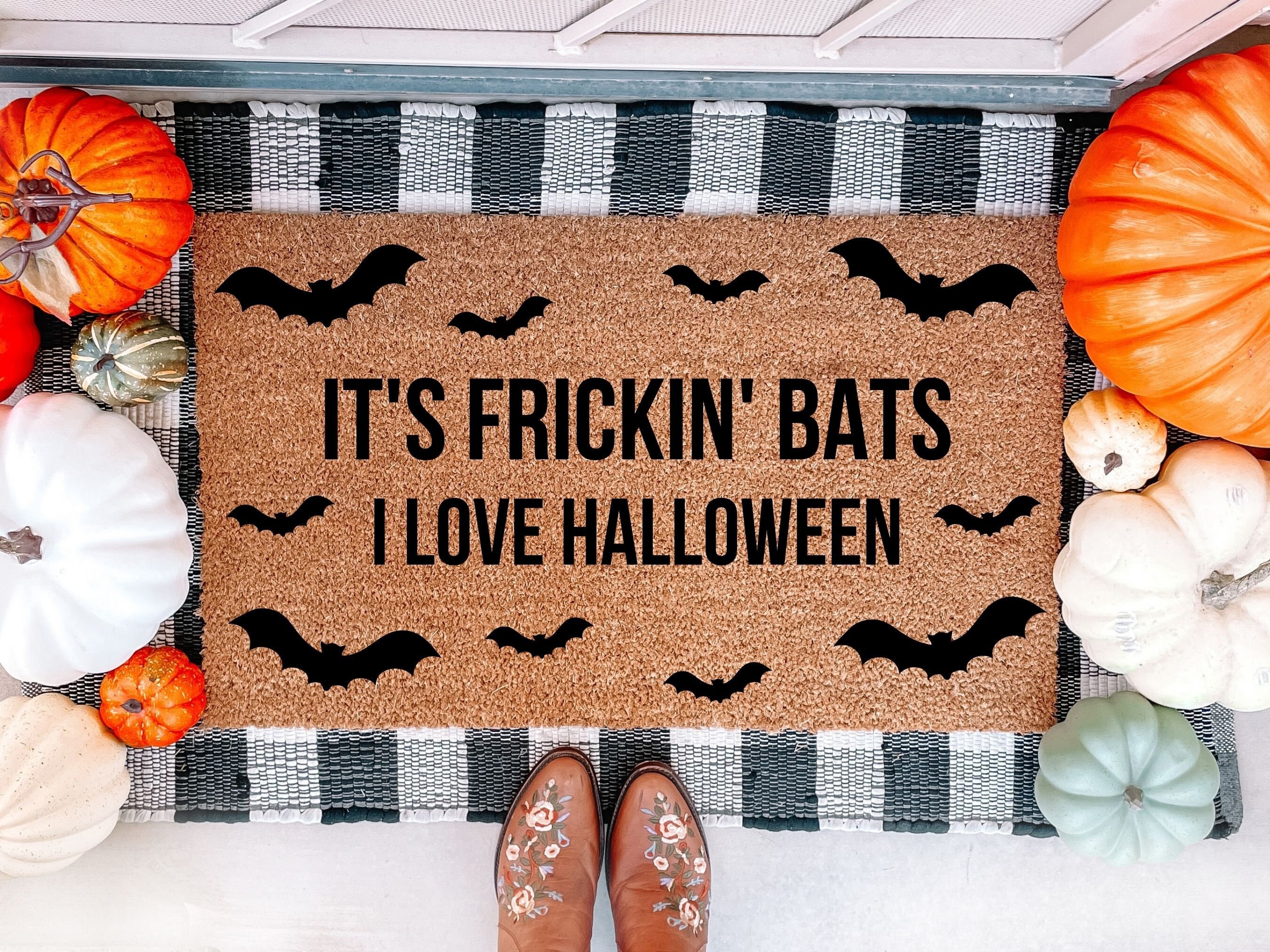 Its Frickin Bats I Love Halloween Door Mat Funny Doormat  Etsy