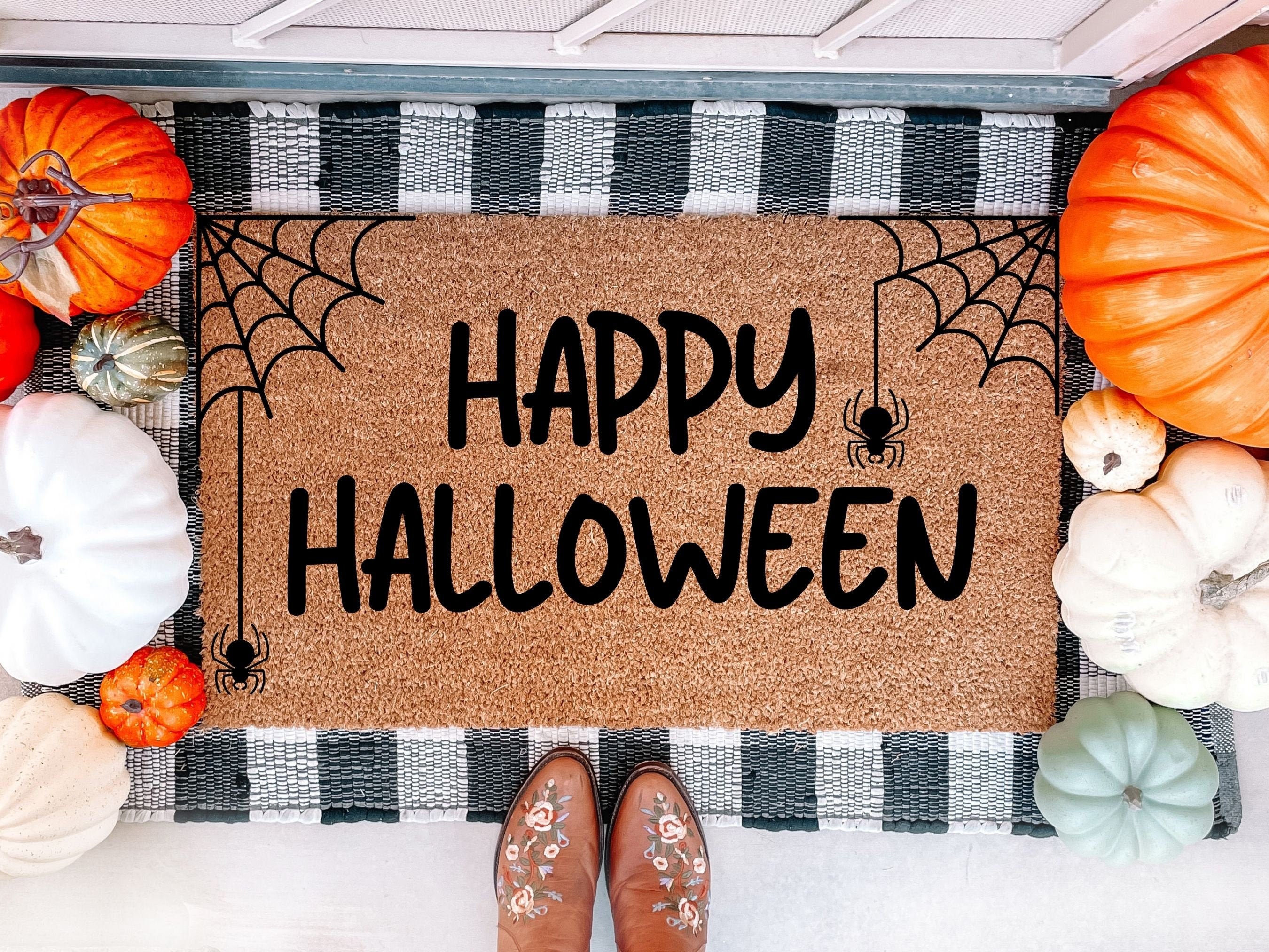 Happy Halloween Doormat Halloween Doormat Halloween Decor Etsy