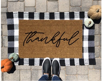 Thankful Doormat | Thankful Door Mat | Fall Decor | Fall Doormat | Thanksgiving Decor | Thanksgiving Doormat | Fall Front Porch Decor | Fall