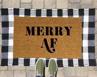 Merry AF Doormat | Merry Christmas Doormat | Christmas Doormat | Christmas Decor | Merry  | Welcome Mat | Holiday Doormat | Funny Doormat