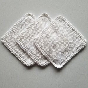 Cotton Dishcloths, Set of 3, 100% Cotton, Washcloth, Rag, Grandma&#39;s Favorite, Handmade, Knitted, Knit, Reusable, Kitchen Essentials, White