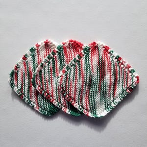 Red Green White Holiday Knitted Knit Soft Cotton Dishcloth Washcloth Rag Grandmas Favorite ,Set of 3