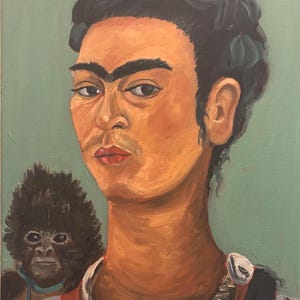 Copy painting of Frida Kahlo’s self portrait with monkey.