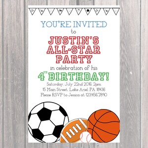 All-Star Birthday Party Invite, Custom Birthday Invite
