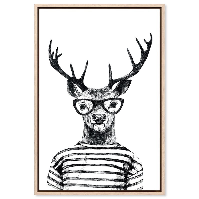 Hipster Deer, Canvas Art Print, Paper Print, Animal Art, Vintage Illustration, Black and White, Monochrome, Large Poster image 2