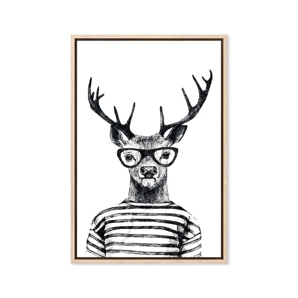 Hipster Deer, Canvas Art Print, Paper Print, Animal Art, Vintage Illustration, Black and White, Monochrome, Large Poster