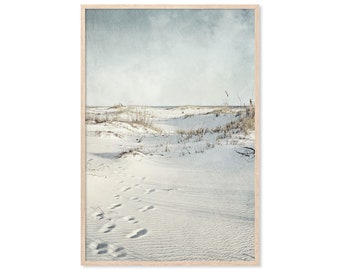 Lost In The Dunes, Canvas Art Print, Paper Print, Sand Dunes, Footprints, Waves Print, Summer, Blue Wall Decor, Minimalist, Calm, Relaxation