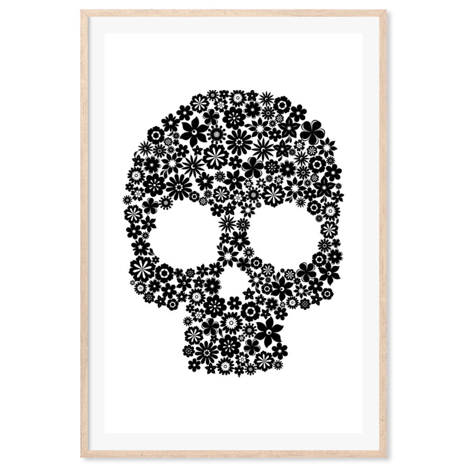 Skull Flowers Black Canvas Art Print Paper Print Retro Wall Etsy.de