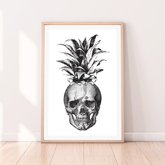 Skull Pineapple, Canvas Art Print, Paper Print, Retro Wall