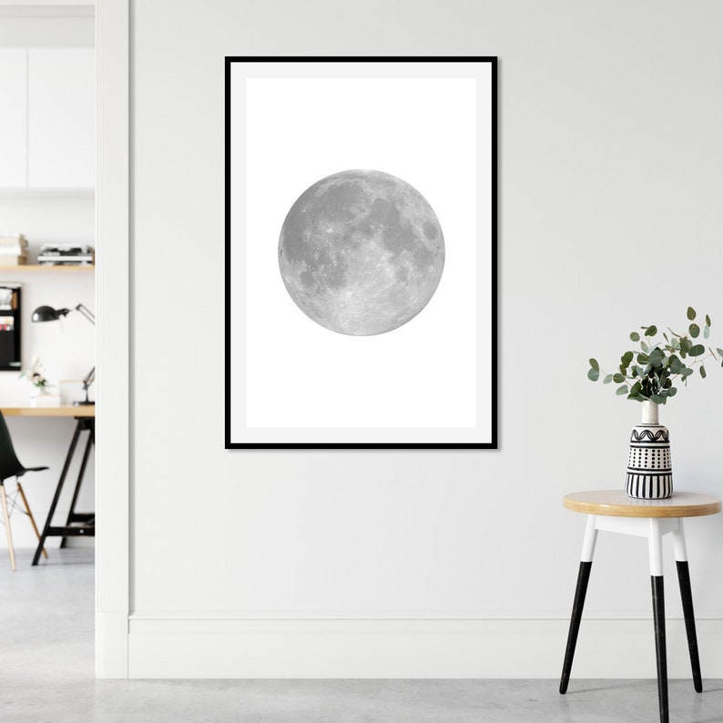 Solar System Modern Grey Moon Monochrome Wall Art Minimalist Planet Black White Photography Canvas Art Print Paper Print Satellite