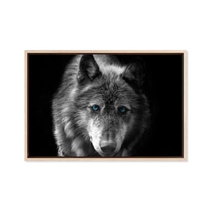 Black Wolf Blue Eyes, Canvas Art Print, Paper Print, Animal Art, Canvas, Monochrome Wall Decor, Black White Photography, Large Poster