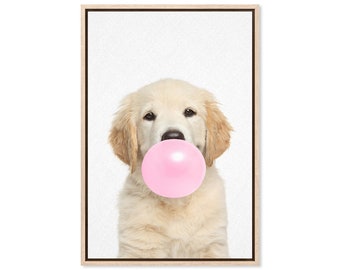 Bubblegum Golden Retriever, Canvas Art Print, Paper Print, Dog Print, Nursery Decor, Photographic Art, Peakaboo, Canvas, Large Poster