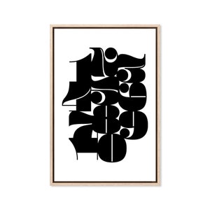 Pompadour Black Font Numbers, Canvas Art Print, Paper Print, Typography Wall Decor, Black White Print, Large Poster