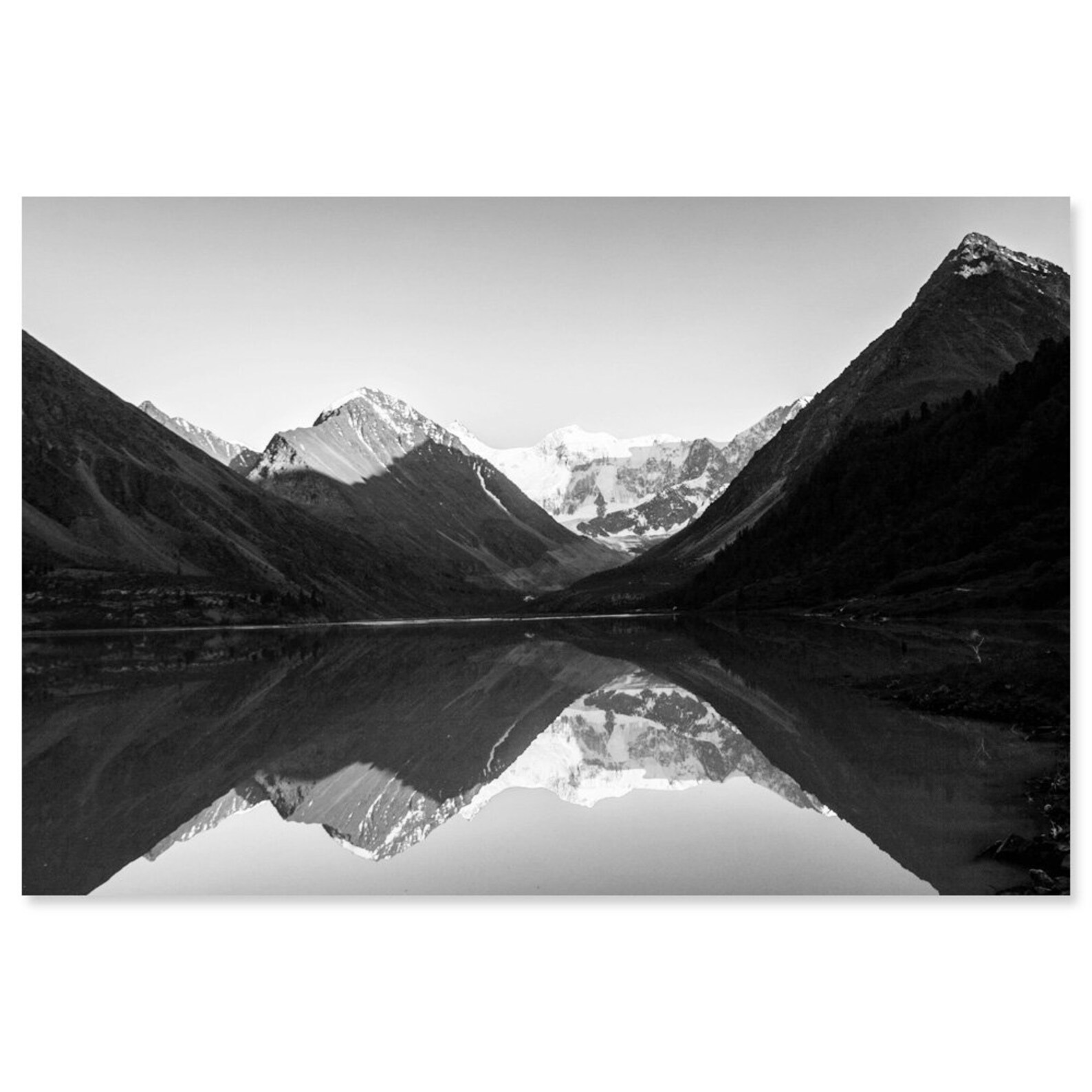 Snow Mountain Lake Canvas Art Print Monochrome Print Etsy