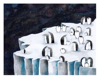 Penguin Galaxy Art Print | Wall Art | Children's Illustration | Kid's Room Decor