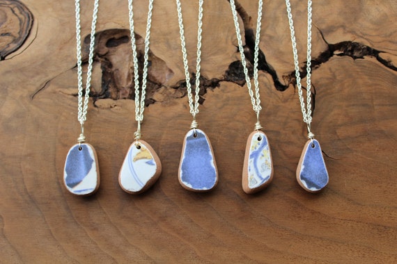 Sea Pottery Necklace Genuine Sea Pottery Silver Sea Pottery Sea