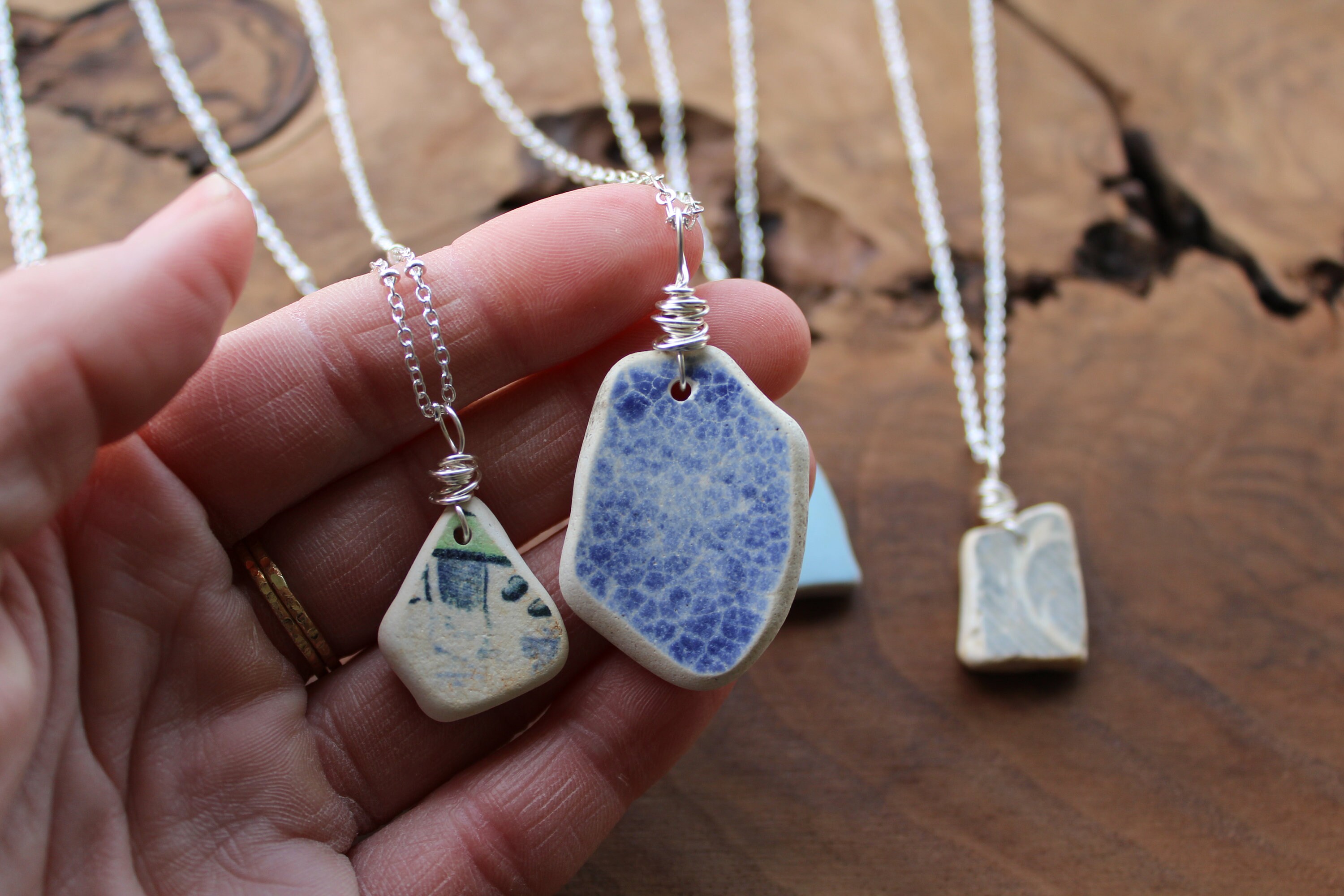 Sea Pottery Necklace Genuine Sea Pottery Silver Necklace Etsy