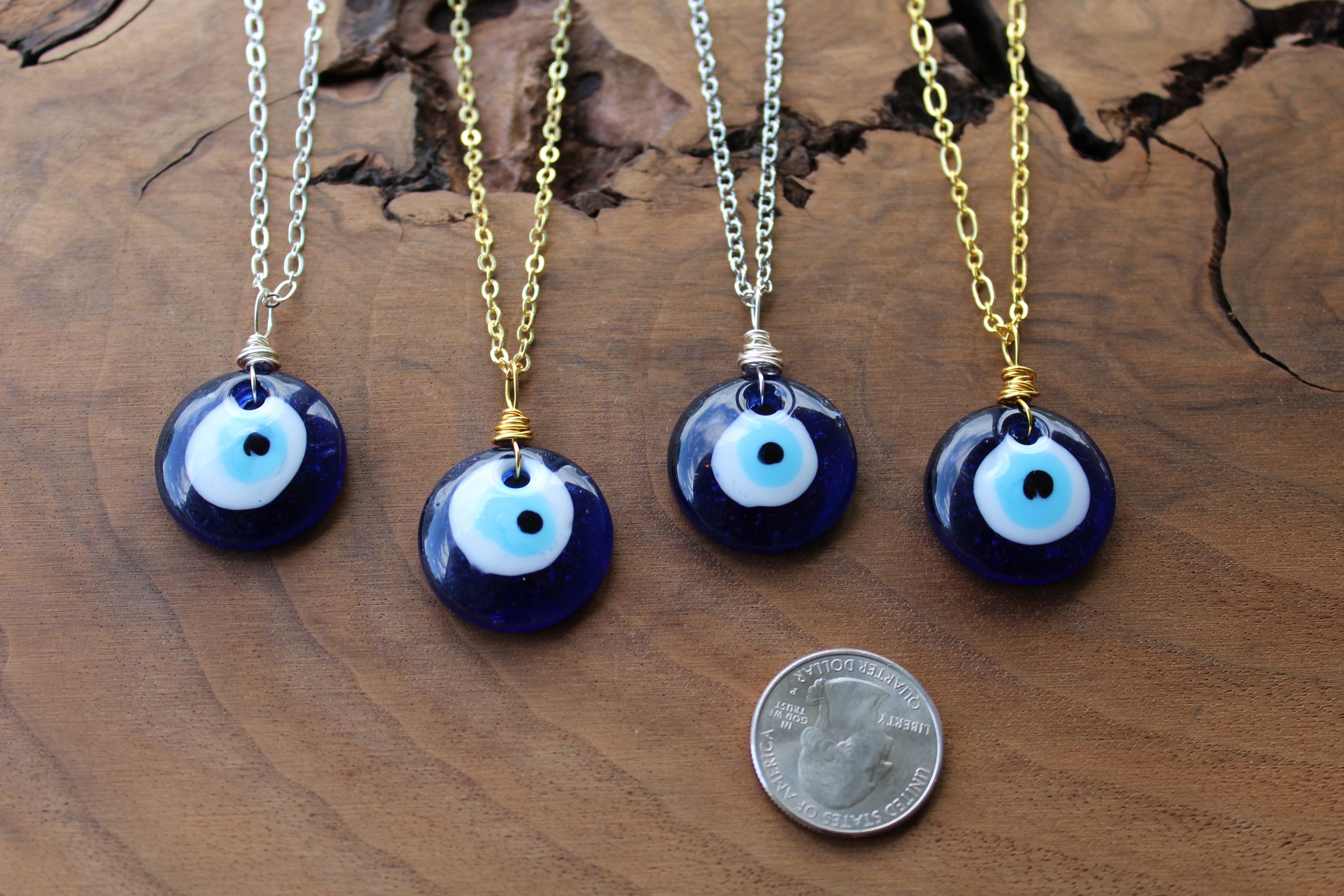 Evil Eye Necklace 14K Gold Plated - Blue Eye Pendant, 17.7+2" Chain, Cubic Zirconia, Lucky Jewelry Gift - View #3