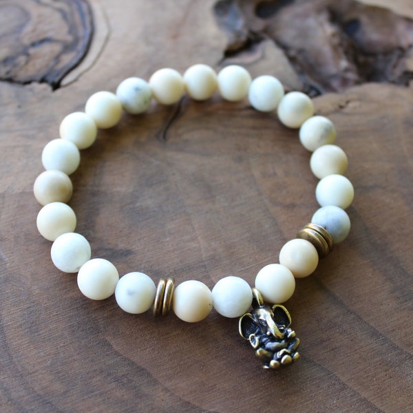 Ganesh bracelet, remover of obstacles, ganesh, jasper bracelet, ganesha, custom size, ivory jasper