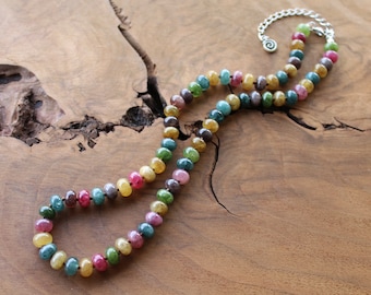 Silk knotted gemstone necklace, dyed jade hand knotted, colorful beaded layering gemstone necklace, gifts for women, colorful stone