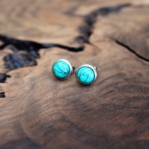 Turquoise stud earrings, tiny stud earrings, turquoise earrings, silver round stud earrings, cute earring, gift for women, gifts for women