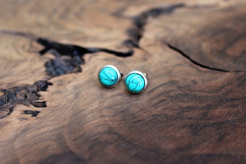 Turquoise stud earrings, tiny stud earrings, turquoise earrings, silver round stud earrings, cute earring, gift for women, gifts under 20 