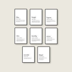 Fika, hygge, lagom, Sisu, Mysa, Koselig, Meraki, Ikigai-definitieset van 8, Scandinavische definitie, Scandinavische definitie, Scandinavisch decor,