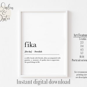 Fika Definition Wall Art, Nordic Definition Print, Swedish Fika Poster, Swedish Art, Nordic Decor, Printable Wall Art, Instant Download