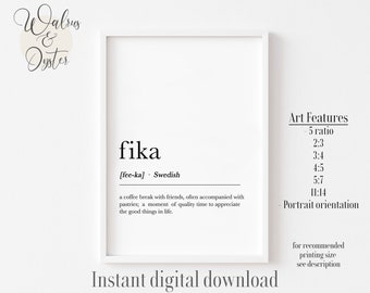 Fika Definition Print: Svensk Nordisk Väggkonst (Digital Nedladdning)