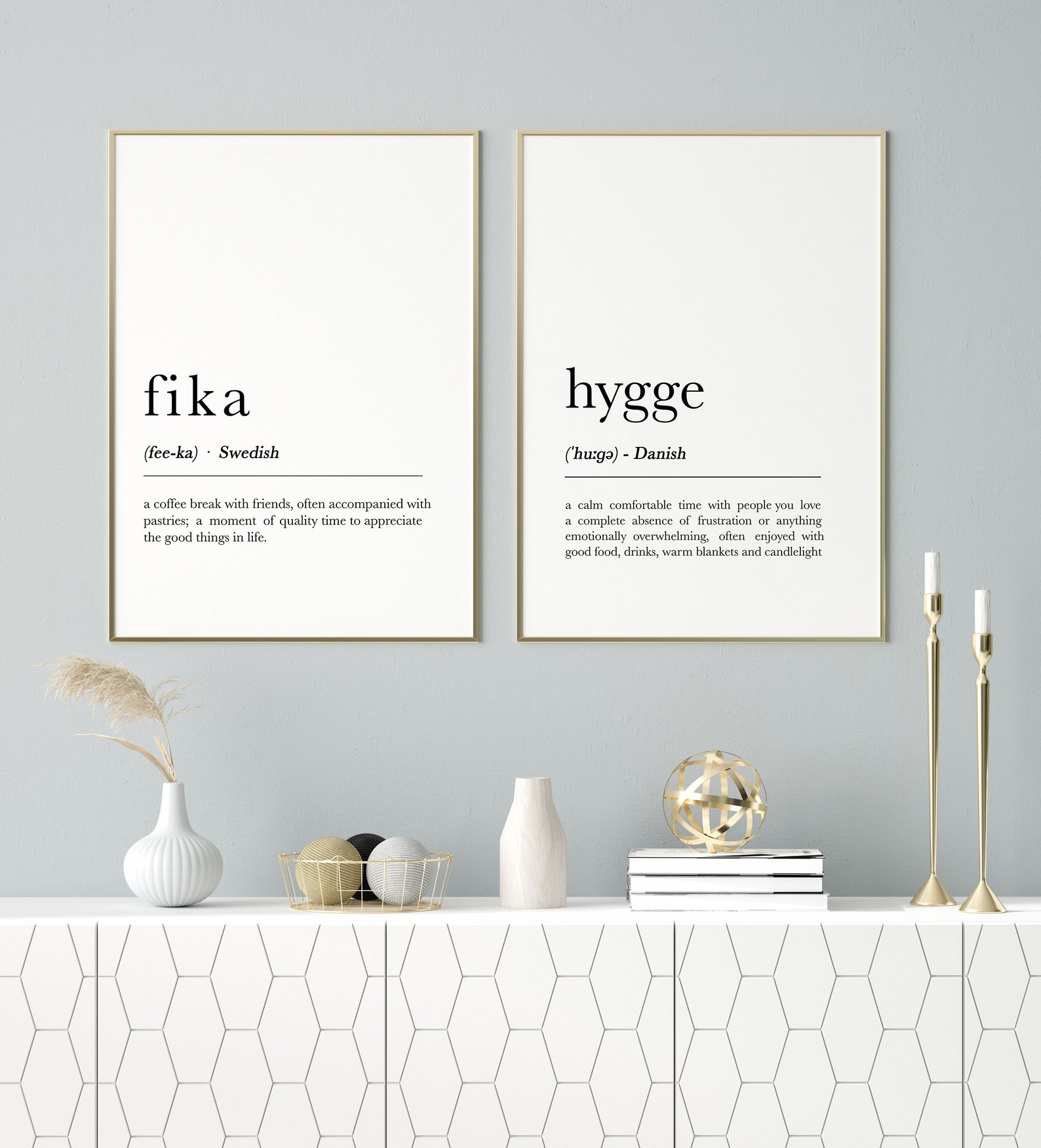 Fika Definition, Hygge Definition, Set of 2, Wall Art, Hygge Poster