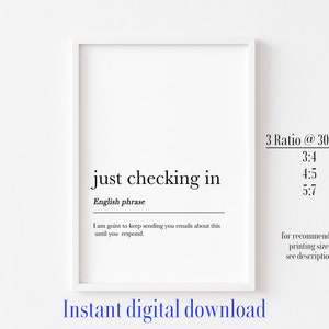 Just Checking In Definition, Working From Home, Funny Office Decor, Office Wall Art, Funny Office Print, Funny Home Office Print, Gift Idea