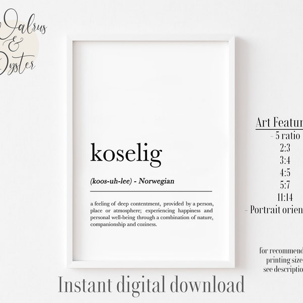 Koselig definition -  Wall Art,  Hyggelig definition - Scandinavian poster, Koselig poster , Norwegian Decor, Norwegian decor, Scandi Art