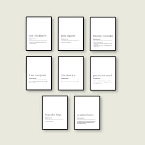 Set Of 8 Office definitions,  Working From Home, Office Decor, Office Wall Art, Funny Office Print, Funny Home Office Print, Home Office,
