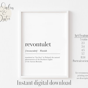 Revontulet Definition Wandkunst, nordische Definition, finnisches Poster, Revontulet, Wand Kunst Dekor, Nordlichter Poster, finnische Definition