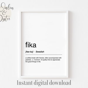 Fika definition Wall Art, Nordic definition print, Swedish Fika poster, Swedish Art, Nordic Decor, Printable Wall Art, Instant Download