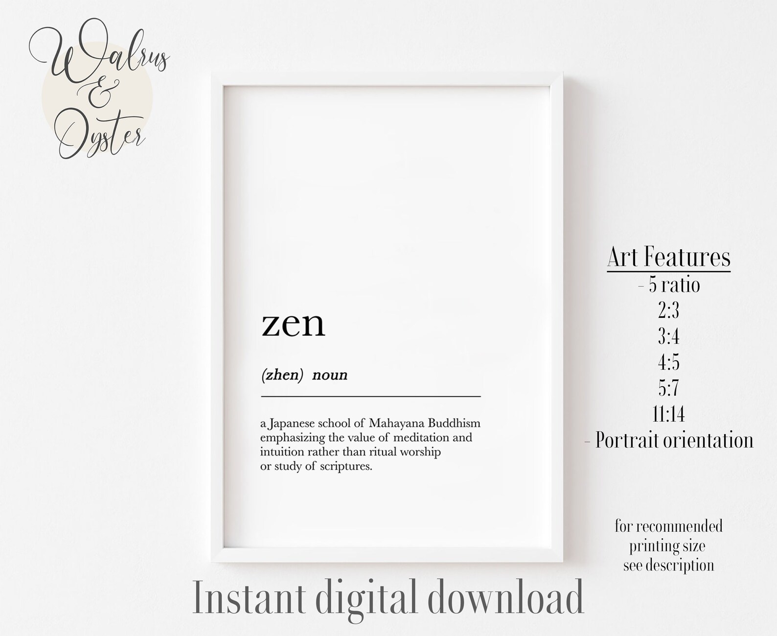 Zen Definition, Zen Wall Art Print, Nordic Definition, Definition Wall