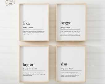 Fika, Hygge, Lagom, Sisu Definition -  Wall Art,  Nordic Definition - Swedish Fika, Fika Poster Swedish Art, Nordic Decor, Scandinavian Gift