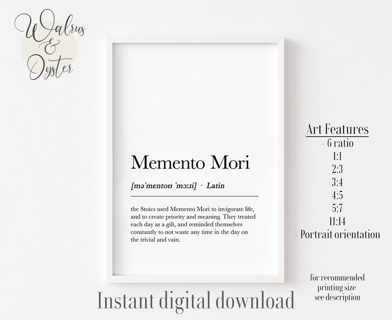 Memento Mori-definitionstryck: Stoisk väggkonst (digital nedladdning) bild 1
